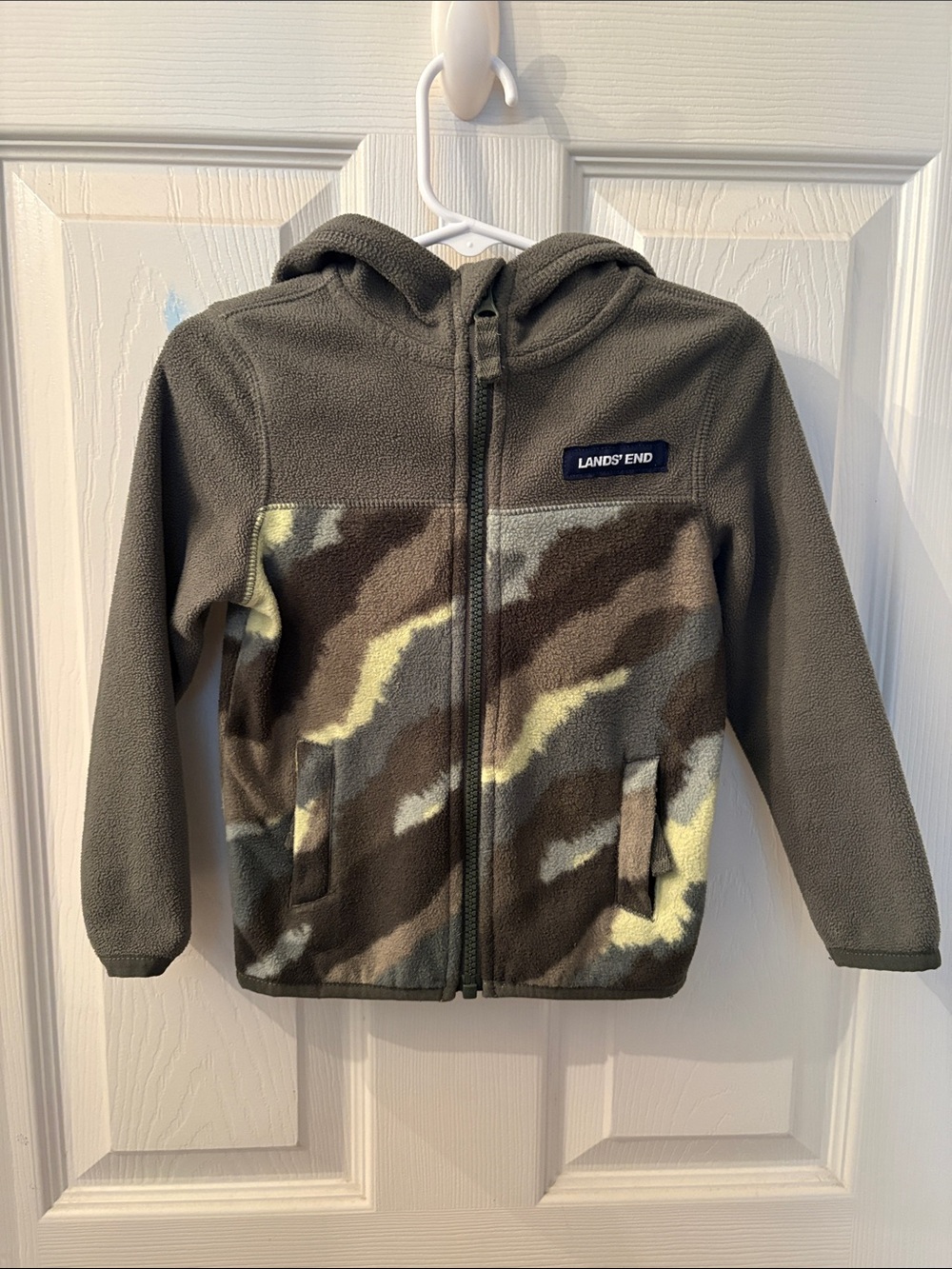 Lands' End Olive Green & Camo Fleece Zip Hoodie